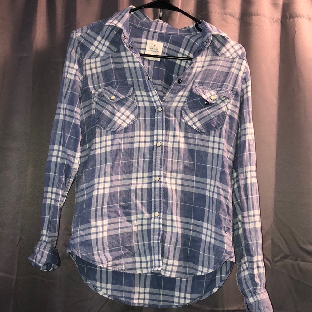 AEO Vintage Boyfriend Button Up Plaid Shirt
